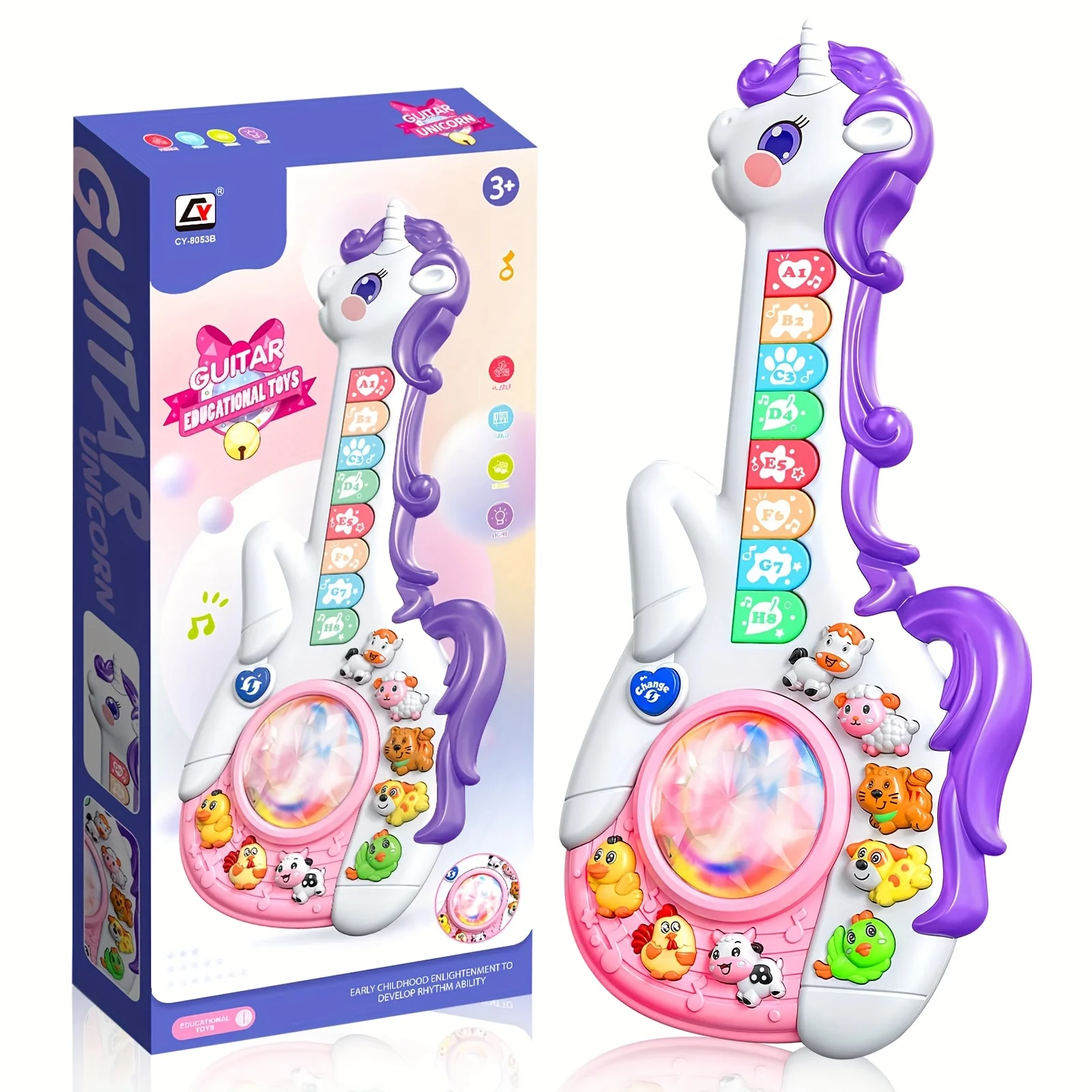 (roxo) Guitarra Musical Infantil Em Formato De Unicórnio Para Aprendizado