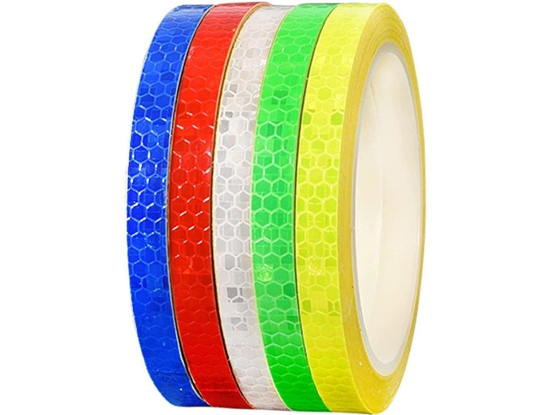 Cinta Reflectiva Adhesiva 5 Rolos Lyl, 8m X 1cm, Cores Várias, Alta Visibilidade, Impermeável, Para Carros, Motos, Bicicletas