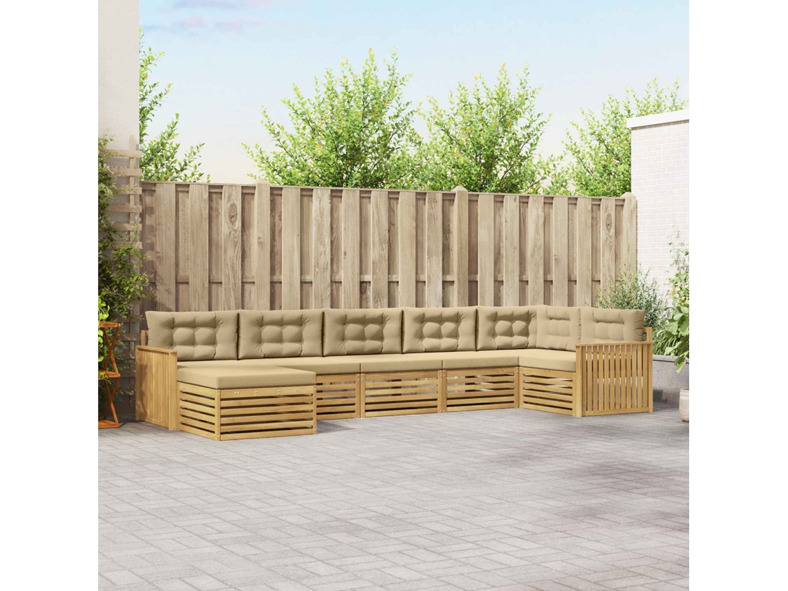 Vidaxl Conjunto De Sofás Para Exterior 7 Unid. Branco E Bege