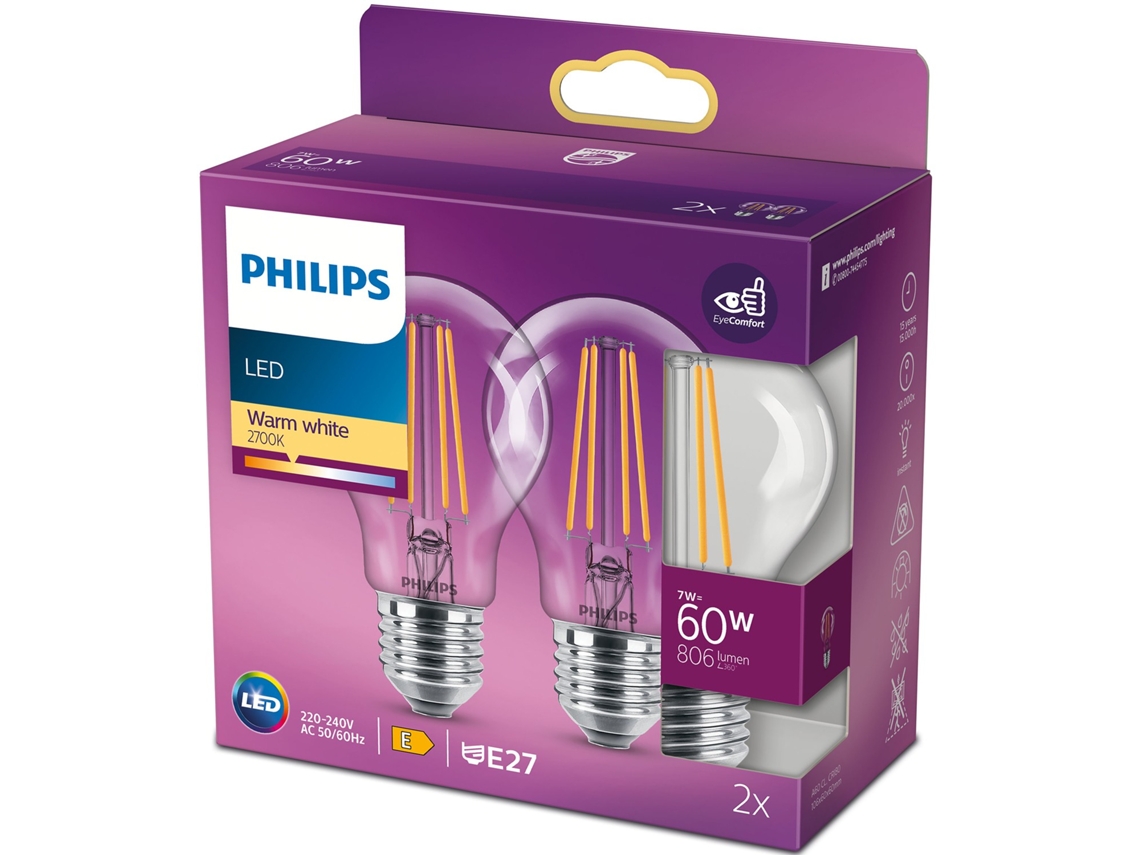 Pacote Com 2 Leds E27 Normal 7w Transparente 806lm Brilvibera (60w)