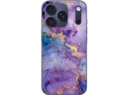 Capa Para Celular Compatível Com Apple Iphone 17 Pro. Estampa De Mármore Fluido Em Tons De Roxo, Azul E Dourado, Com Design Elegante E Artístico.