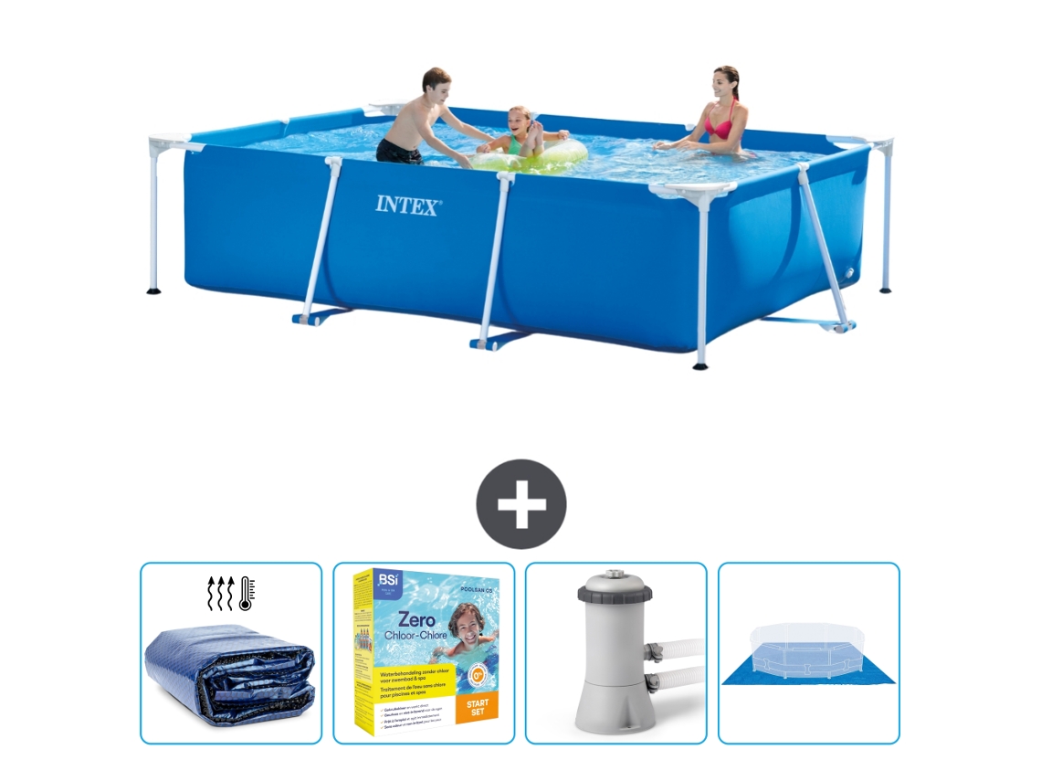Piscina com Estrutura Retangular INTEX 300 X 200 X 75 Cm Azul Incluída Acessórios Cb8
