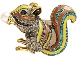 Broche De Esquilo Com Strass Para Mulheres