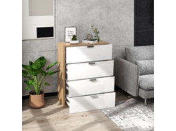 Cómoda Com 4 Gavetas De Alto Brilho Gaveteiro Madeira Moderno 70x35x92 Cm Branco E Lenhoso