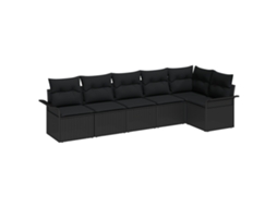 Conjunto 6 Conjunto De Sofá De Jardim Vidaxl Preto Vime Pe (297,5 X 132,5 X 69 Cm)