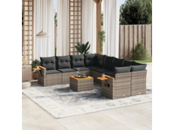 Vidaxl 9 Pcs Conjunto Sofás P/ Jardim Com Almofadões Vime Pe Cinzento