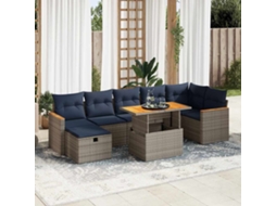 Vidaxl 8 Pcs Conj. Sofás Jardim C/ Almofadões Vime Pe/acácia Cinzento