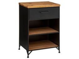 Mesa De Cabeceira Atmosphera 1 Gaveta 2 Prateleiras Metal Preto Madeira H 18 Cm