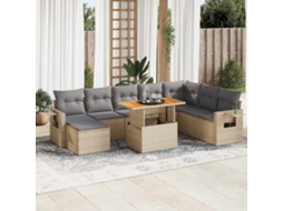 Vidaxl 9 Pcs Conjunto De Sofás P/ Jardim Com Almofadões Vime Pe Bege