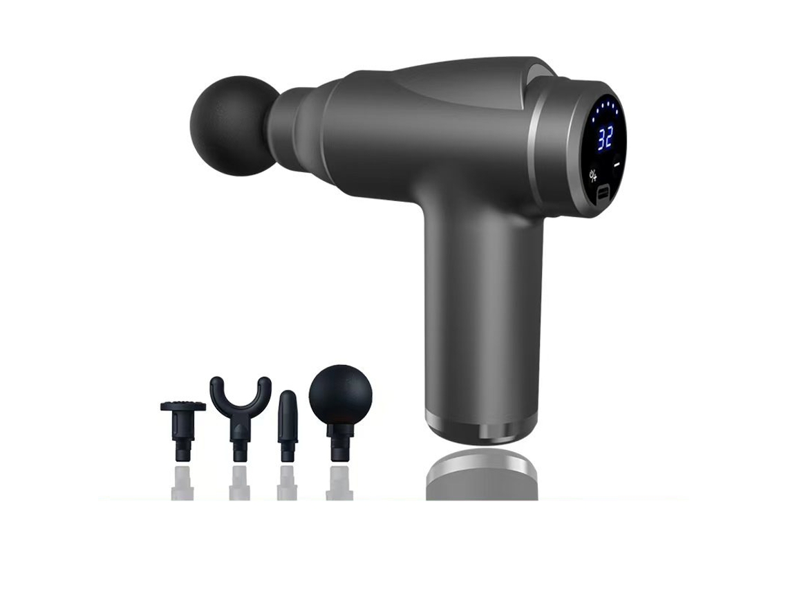 Pistola De Massagem Muscular Elétrica Portátil Com Visor Lcd, 32 Níveis Ajustáveis, Cinza Gertiz