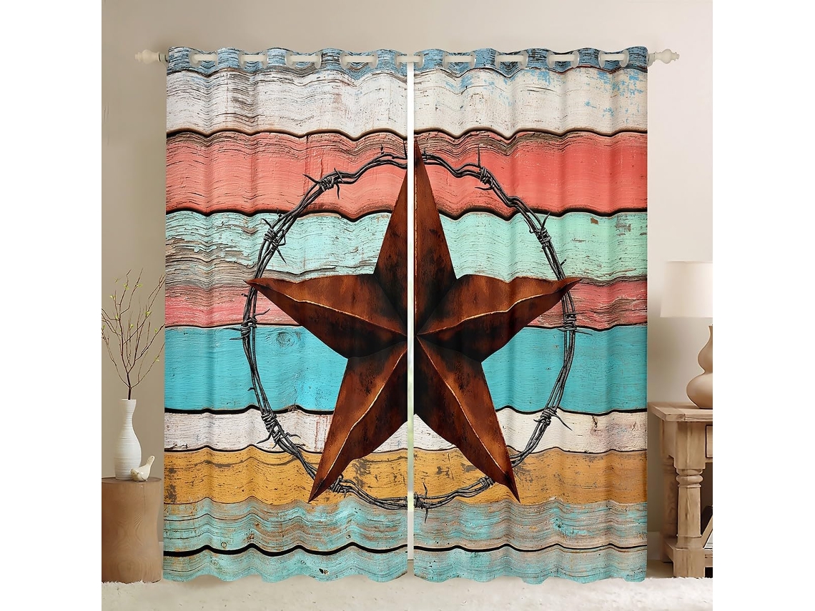 Cortinas Infantis Western Texas Star Com Bloqueio De Luz, Design Rústico De Celeiro Madeira, Para Meninas, Meninos E
