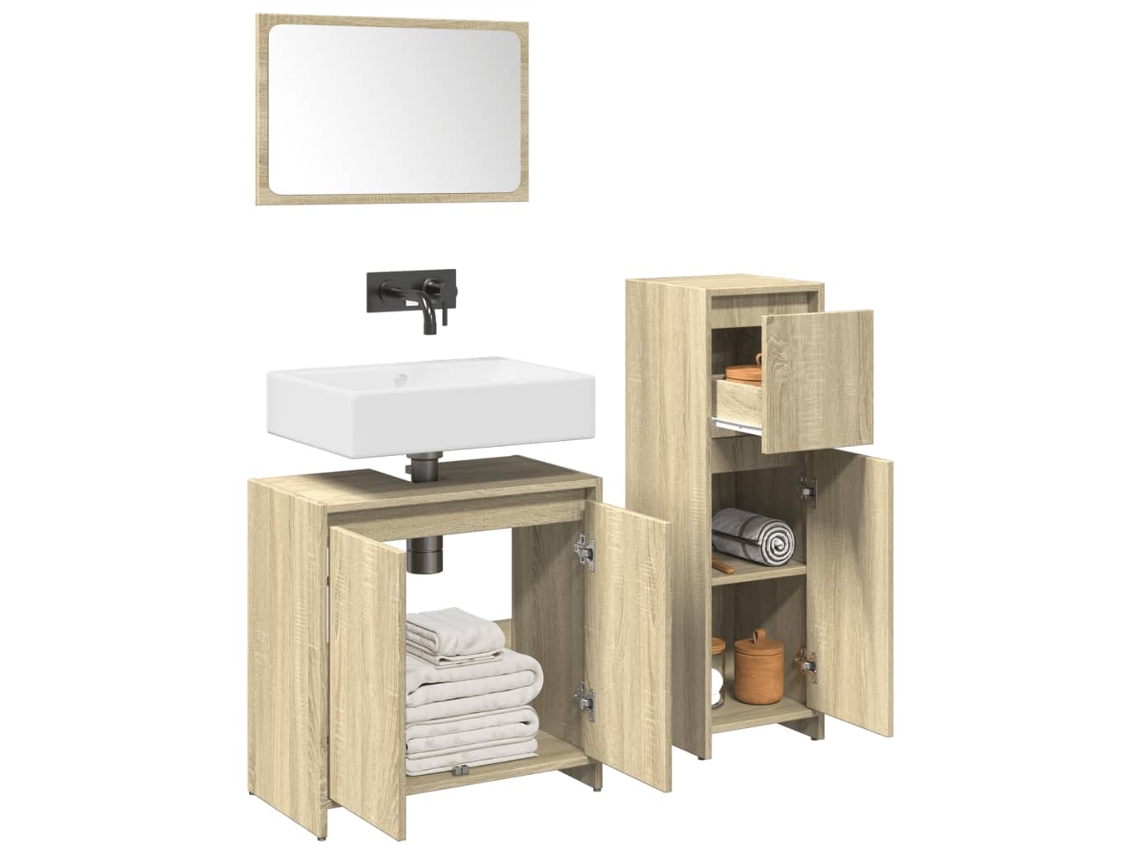 Vidaxl 3 Pcs Conj. Móveis Casa Banho Derivados Madeira Carvalho Sonoma