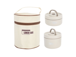 Lancheiras Térmicas em Aço Inoxidável 304 com Bolsas Térmicas Redondas Portáteis. MDUG (pacote com 2 Unidades, Bege)