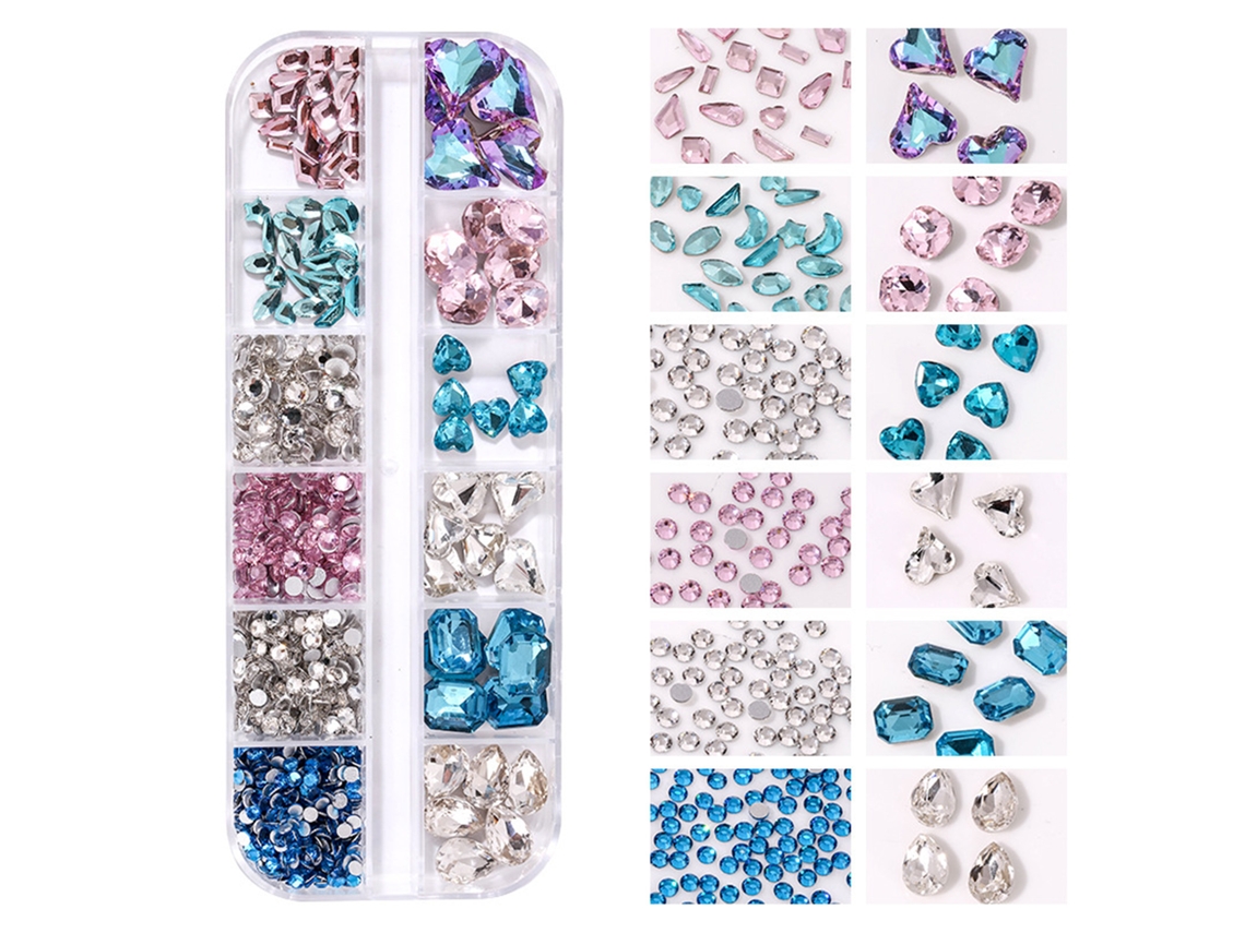 Set De 12 Brocas Para Uñas Com Pedras Rhinestone Em Forma De Joias Para Diy