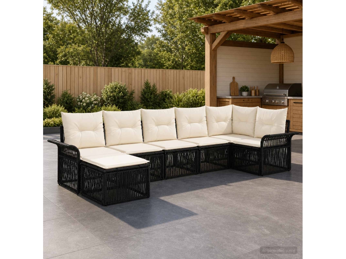 Vidaxl Conjunto De Sofá De Jardim 7 Unid. Preto Vime Pe
