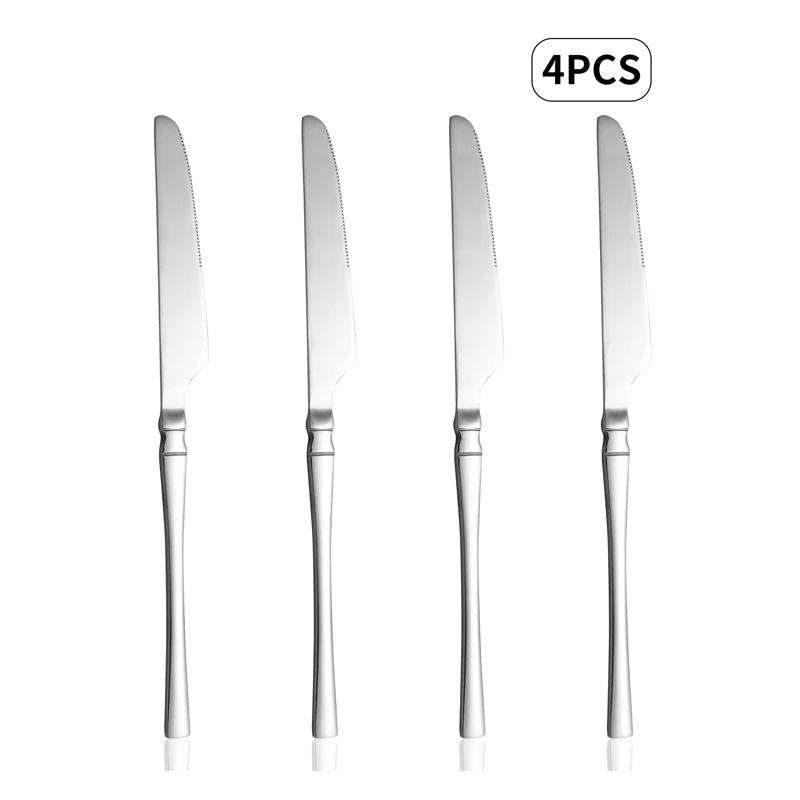 (conjunto De 4 Facas De Aço Inoxidável Prateado Com Acabamento Espelhado, Adequadas Para Diversas Ocasiões)