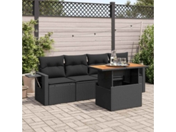 Vidaxl 5 Pcs Conjunto Sofás De Jardim Com Almofadões Vime Pe Preto