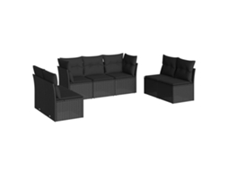 Conjunto de 7 Sofás para Jardim com Almofadões Vime Pe Preto MAISON EXCLUSIVE (7 pcs)