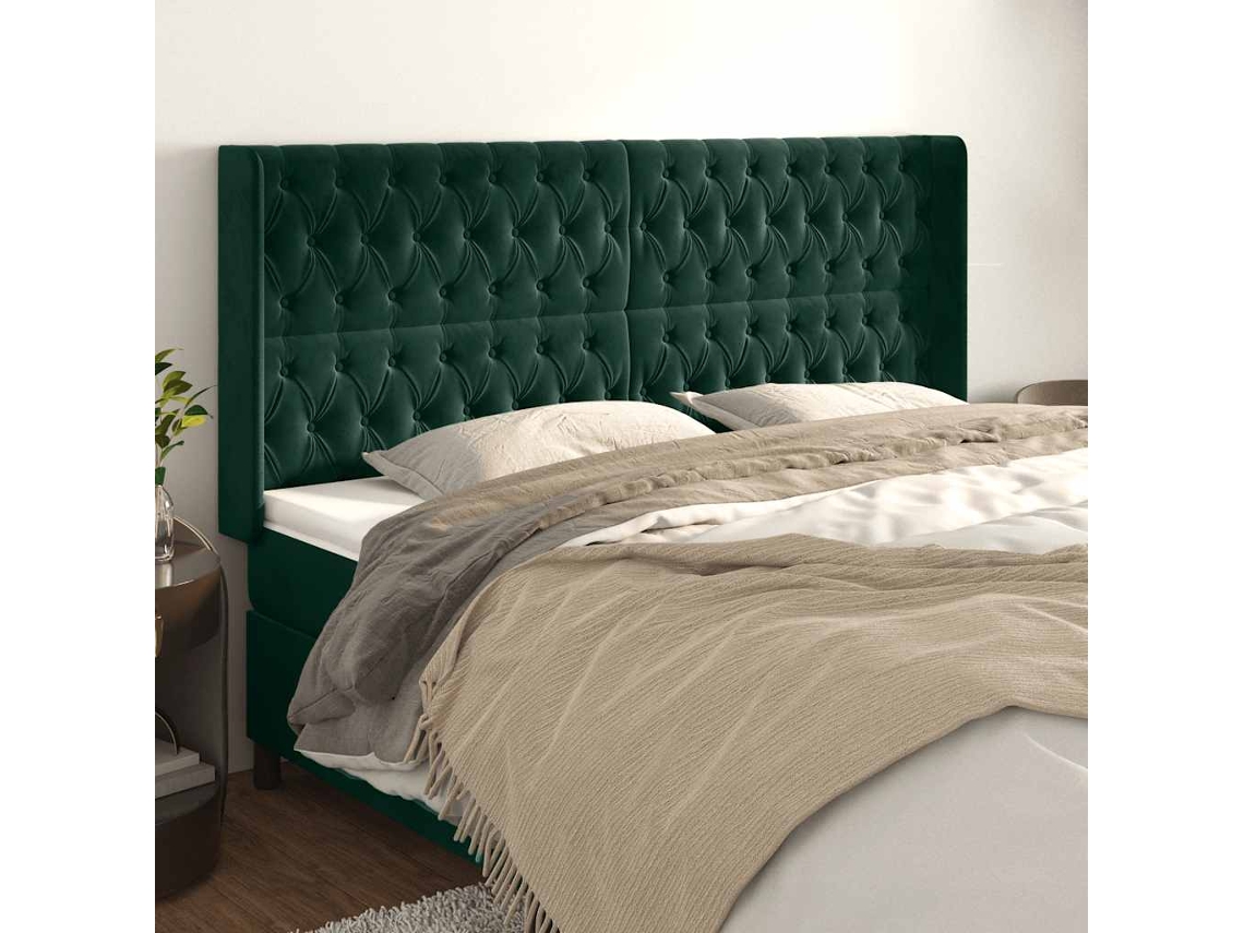 Vidaxl Cabeceira Cama C/ Abas Veludo 183x16x118/128 Cm Verde-escuro