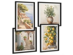 Quadros Decorativos Para Parede Ondas, Linhas Neon, Fundo Escuro Moldura Preta Imagens Para Um Quarto Infantil Espelharte (conjunto De 4 Imagens)