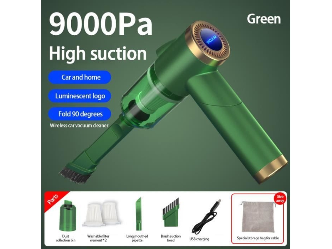 Mini Aspirador de Carro Sem Fio Aste Alta Potência Portátil Sem Fio Determinado Aspirador Dobrável 9000Pa Verde RUMOCOVO