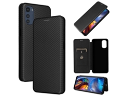 Capa De Couro Com Flip Horizontal Para Motorola Moto E32 4g Com Textura De Fibra De Carbono