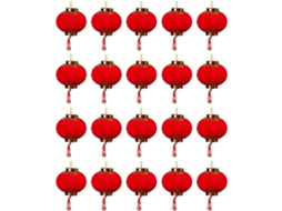 20 Lanternas Chinesas Vermelhas Pendurar Tecido Aveludado Fáceis Montar Desmontar Decoração Aconchegante GOKOCO