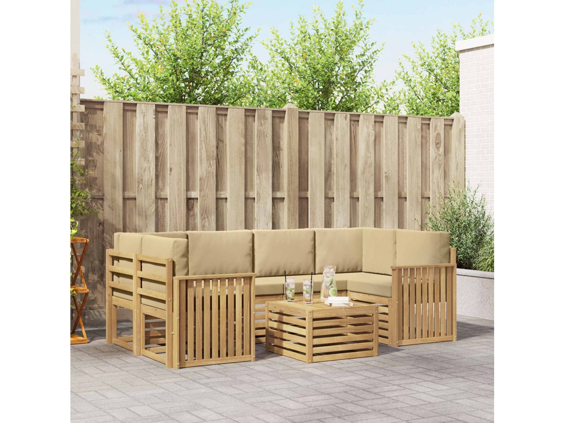 Vidaxl Conjunto De Sofás Para Exterior 7 Pcs Branco E Bege Poliéster