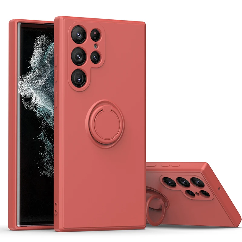 Capa Traseira De Silicone Líquido (camélia Vermelha S25) Com Suporte Magnético, Capa Para Celular