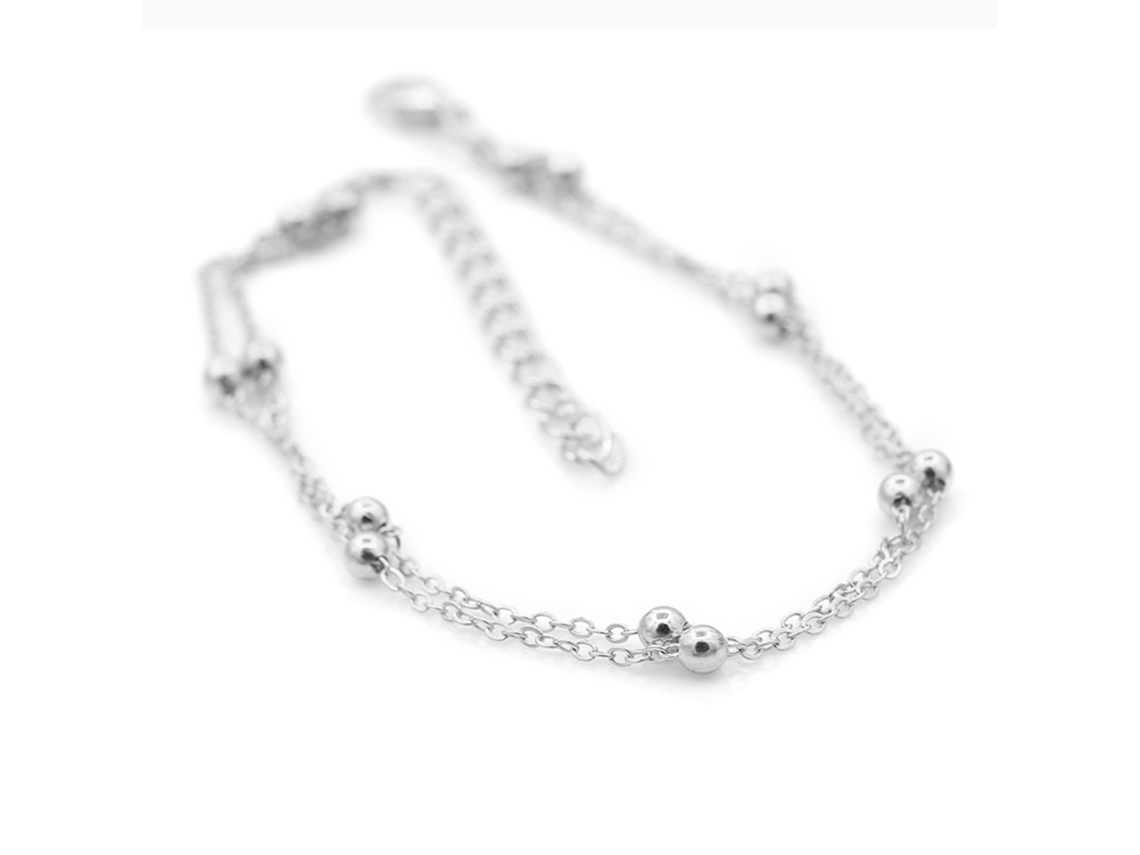 Pulseira De Tornozelo Com Contas Decorativas E Cadeia Extensível