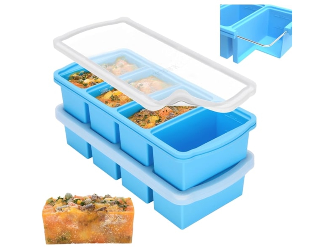 Conjunto De 2 Formas De Silicone Para Congelador Com Tampa, Recipiente Para Sopa No, Grande Para Cubos De Gelo Azul