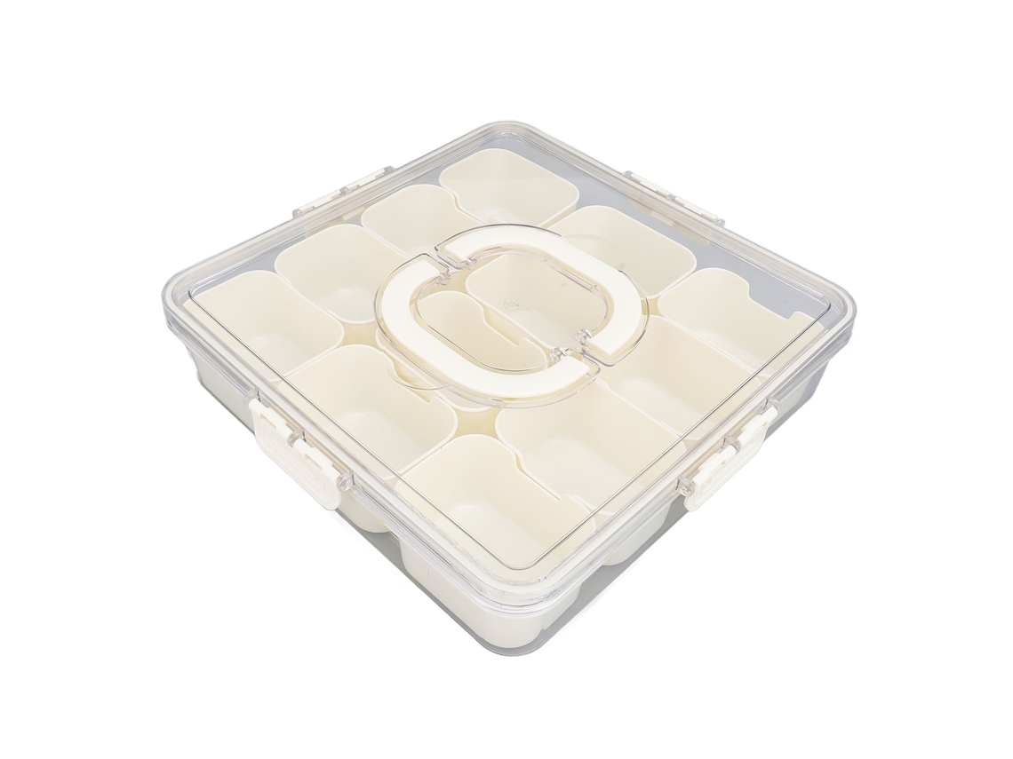 Bandeja Compartimentada com tampa transparente e 12 compartimentos para petiscos, frutas e lanches | S/MARCA