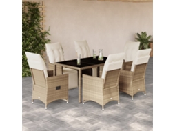 Vidaxl 7 Pcs Conjunto de Bistrô para Jardim C/ Almofadões Vime Pe Bege