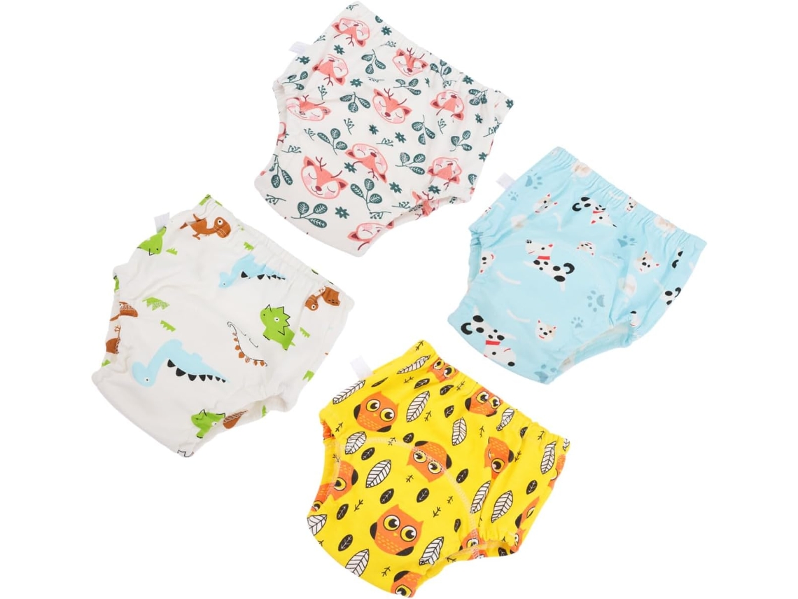Conjunto de 4 Fraldas de Treinamento Laváveis para Bebês, de Algodão Impermeável e Respirável. CHABERLU