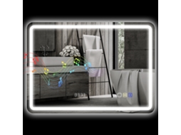 Espelho De Banheiro Com Luz Led 70x50 Cm Com Bluetooth, 3 Cores De Luz, Relógio Digital, Função Antiembaçante E Função De Memória.