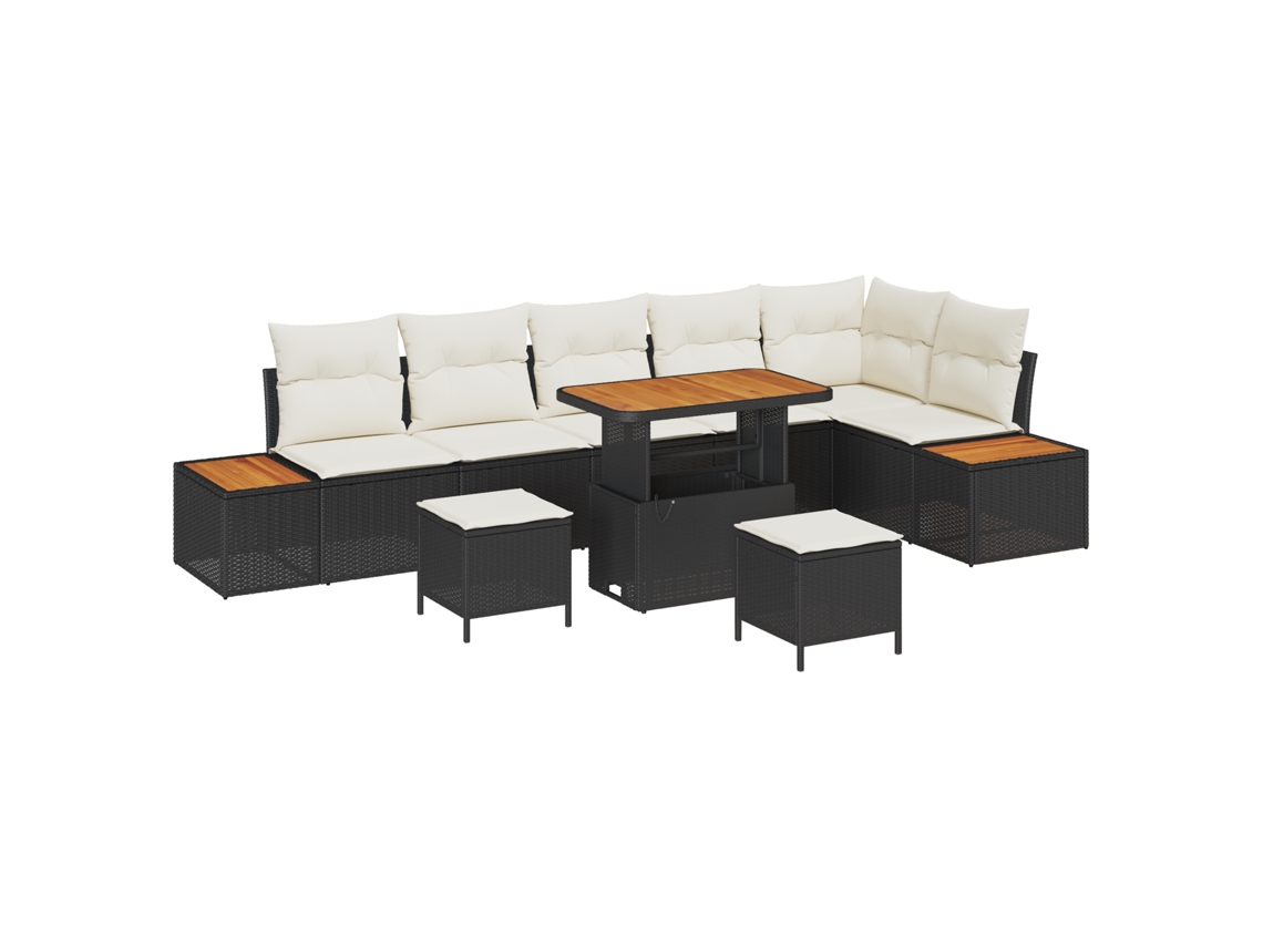 Conjunto 9 Conjunto De Sofá De Jardim Vidaxl Preto Vime Pe (90 X 55 X 71 Cm)