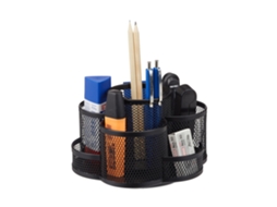 Porta-canetas Relaxdays, Malha Metálica, 7 Compartimentos, Rotativo, Redondo, Compacto, Para Escritório, Preto.