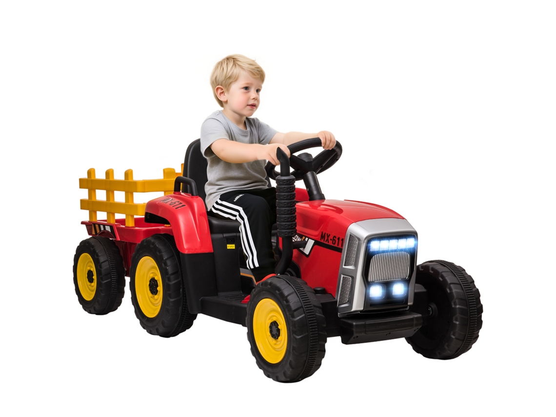 Trator Elétrico Infantil com Trailer Destacável e Controle Remoto para Luzes e Música Mp3, para 3 6 Anos