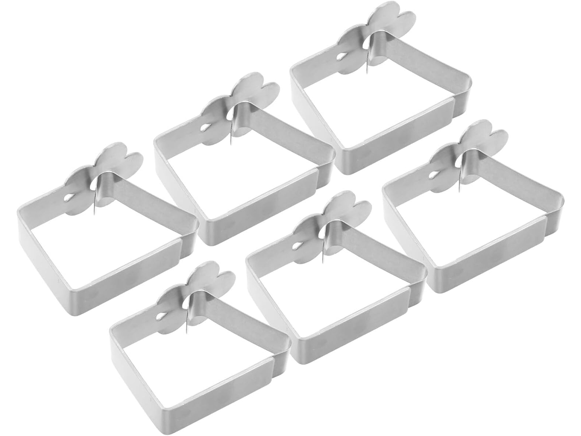 Conjunto de 6 prendedores de toalha de mesa Luxshiny em aço inoxidável, cor prata.