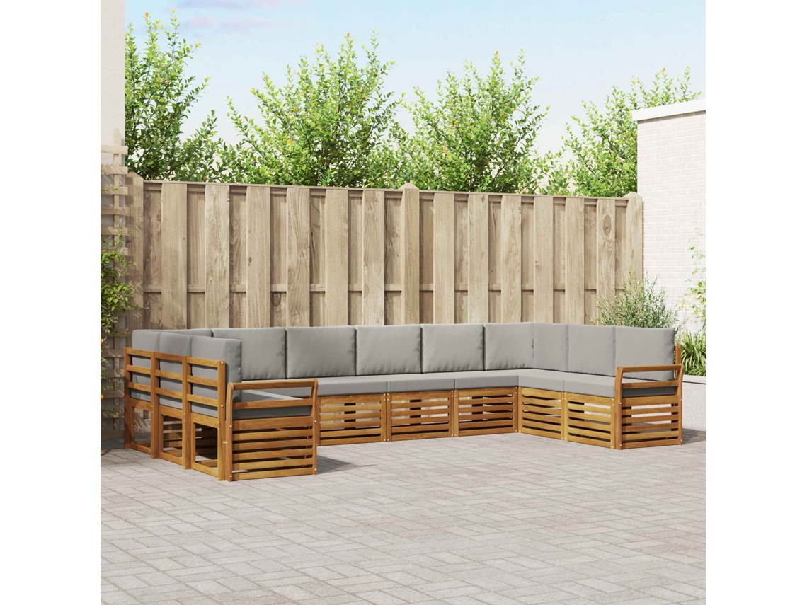 Vidaxl Conjunto De Sofá Sectional 10 Pcs Cinza Natural E Claro