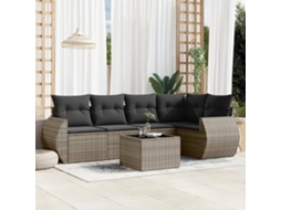 Vidaxl 6 Pcs Conjunto Sofás De Jardim Com Almofadões Vime Cinzento