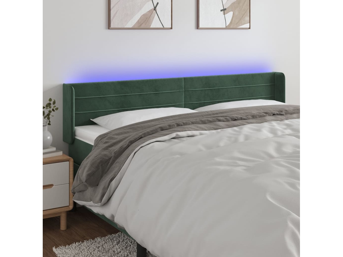 Cama com Cabeceira Luzes Led PANGSHIYUAN Madeira Veludo Verde (183x16x78)