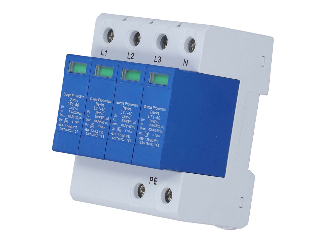 Protector De Surtos Ac 4p 40ka, Instalação Em Rail 35mm, Indicador De Status, 385v