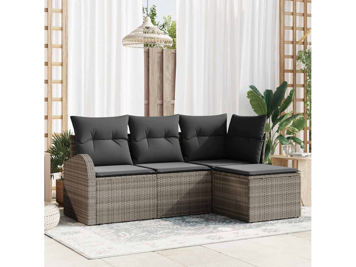 Vidaxl Conjunto De Sofá De Jardim Cinzeto Vime Pe