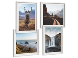 Composição De Quadros Paisagens De Montanha Com Cachoeira Moldura Branca Fotos Para O Escritório Espelharte (conjunto De 4 Imagens)
