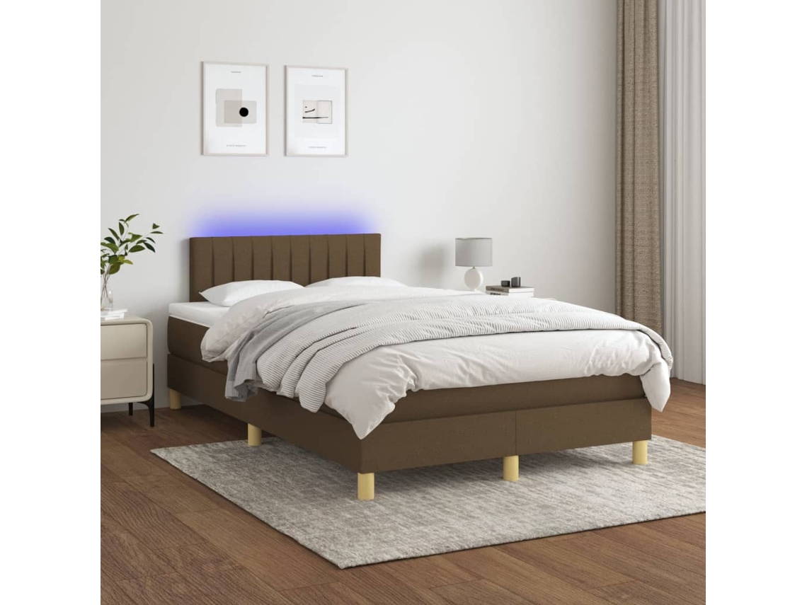 Vidaxl Cama Box Spring C/ Colchão/led 120x200cm Tecido Castanho-escuro