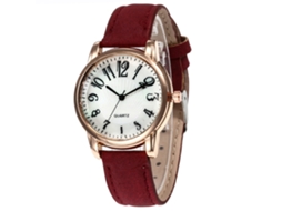 Relógio de Pulso Feminino de Quartzo com Pulseira de Couro Pu Estilo Fashion Rosa