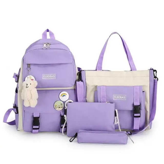 Conjunto De 5 Mochilas Lona Para Adolescentes, Mochila Escolar Simples Estudantes Jsr Aquaforge