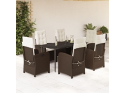 Vidaxl 7 Pcs Conjunto Jantar P/ Jardim C/ Almofadões Vime Pe Castanho