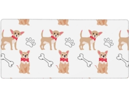 Mousepad Grande para Computador com Estampa de Chihuahuas Fofos e Tigela Comida, Base Borracha Antiderrapante,